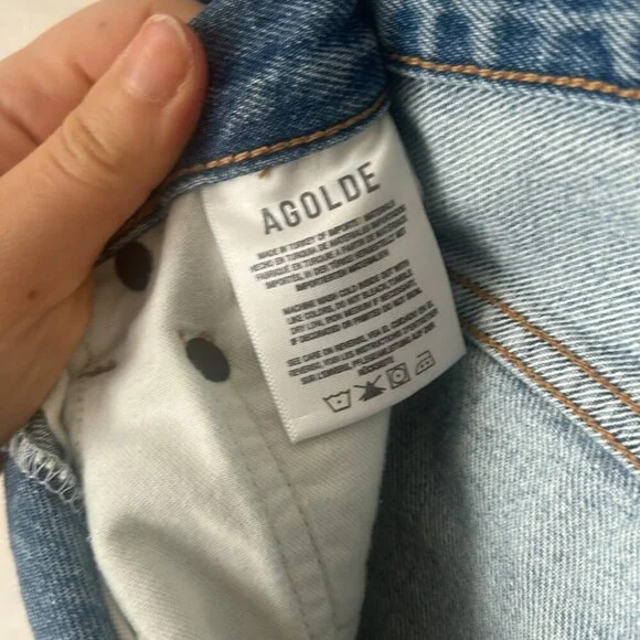 Agolde criss cross jean shorts size 23 revolve aritzia button fly long jorts - Picture 8 of 9